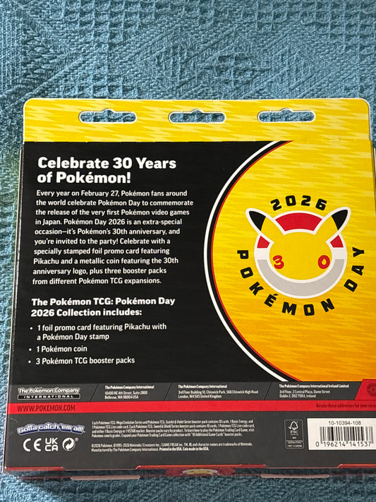 Pokemon 3 pack blister FACTORY SEALED pokemon day 2026 (1) blister pack
