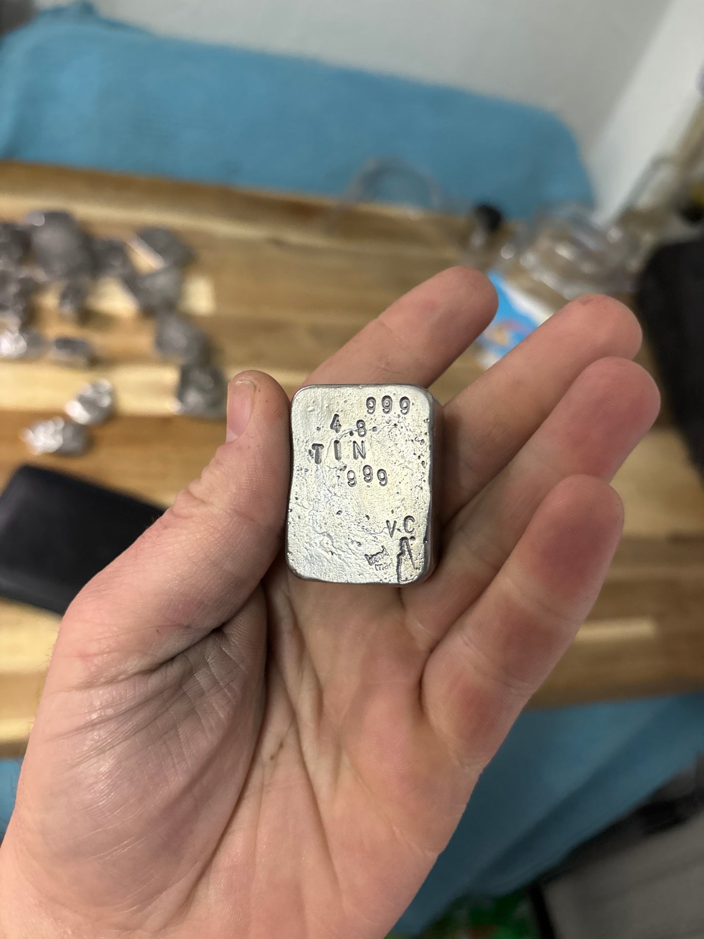 4.8 oz chubby ingot doubles refined 999 fine tin ingot bar