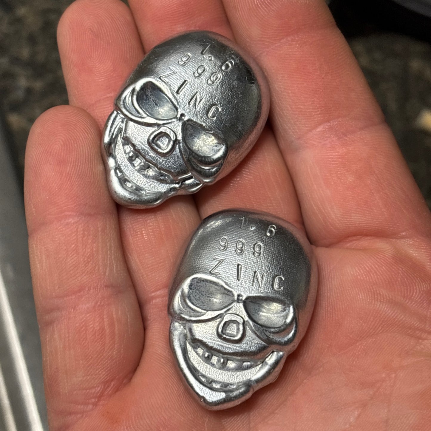 999 fine zinc skulls 2 pack hand poured