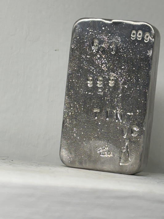 6-7 Troy ounce 999 double refined tin ingot bar hand poured