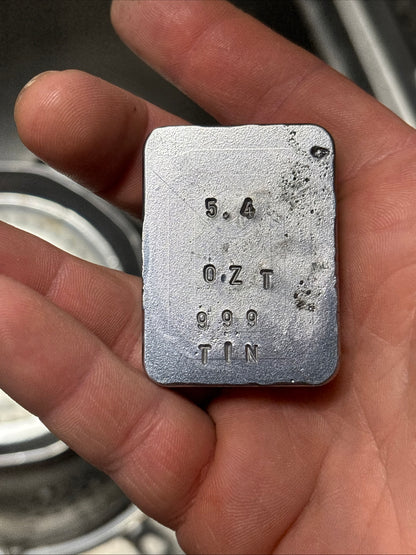 Pure double refined tin ingot bar 5-6 Troy oz hand poured bullion bar