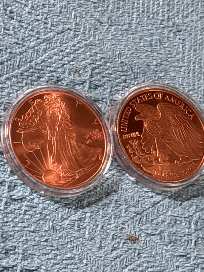 999 fine copper 1 oz walking liberty round absolutely mint condition