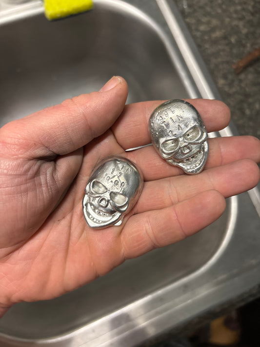 999 fine pure tin skull single hand poured 1.1-2 oz per skull