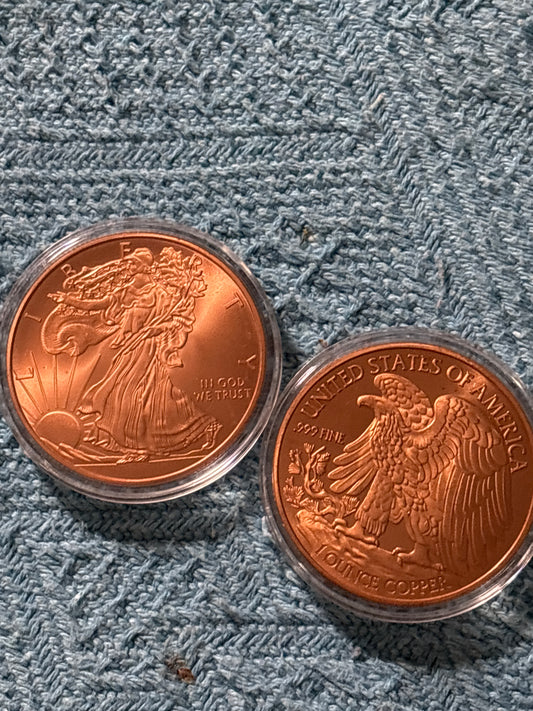 999 fine copper 1 oz walking liberty round absolutely mint condition