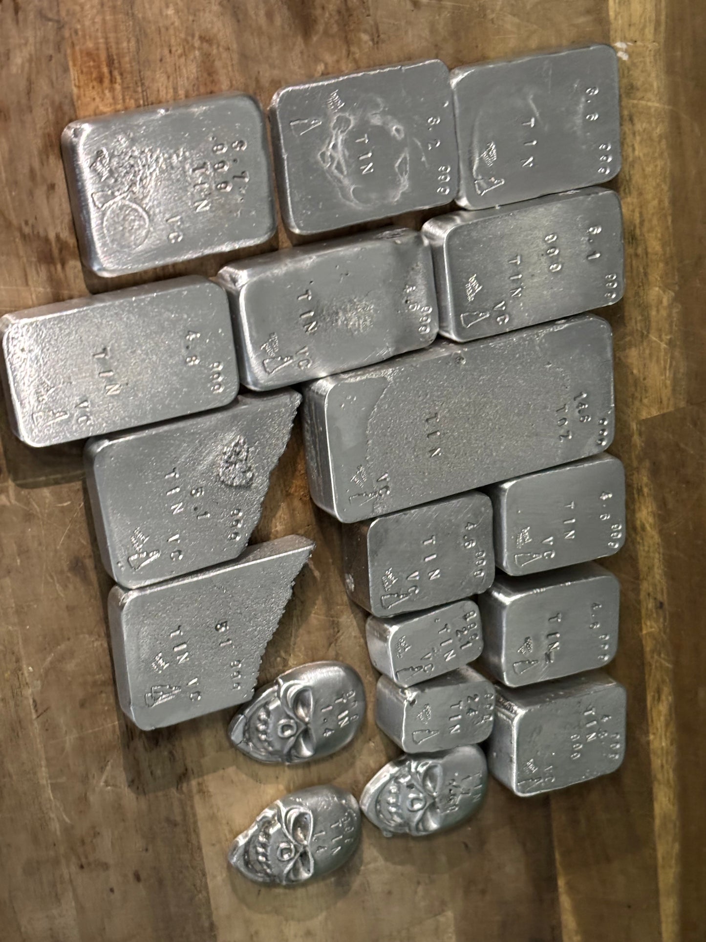 Pure double refined tin ingot bar 5-6 Troy oz hand poured bullion bar