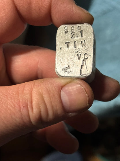 999 pure tin chubby ingot 2-3 Troy oz hand poured chubby bullion bar