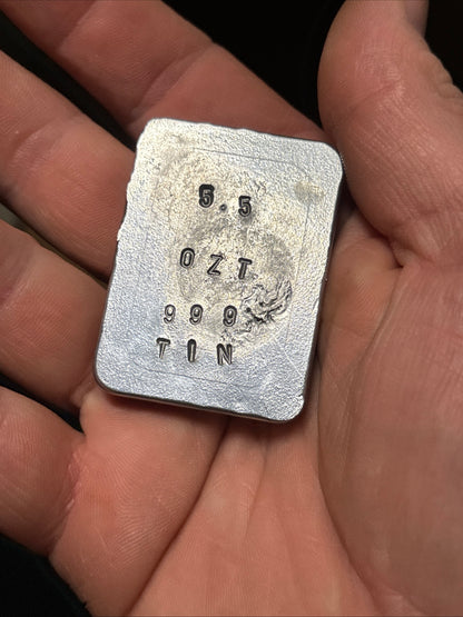 Pure double refined tin ingot bar 5-6 Troy oz hand poured bullion bar