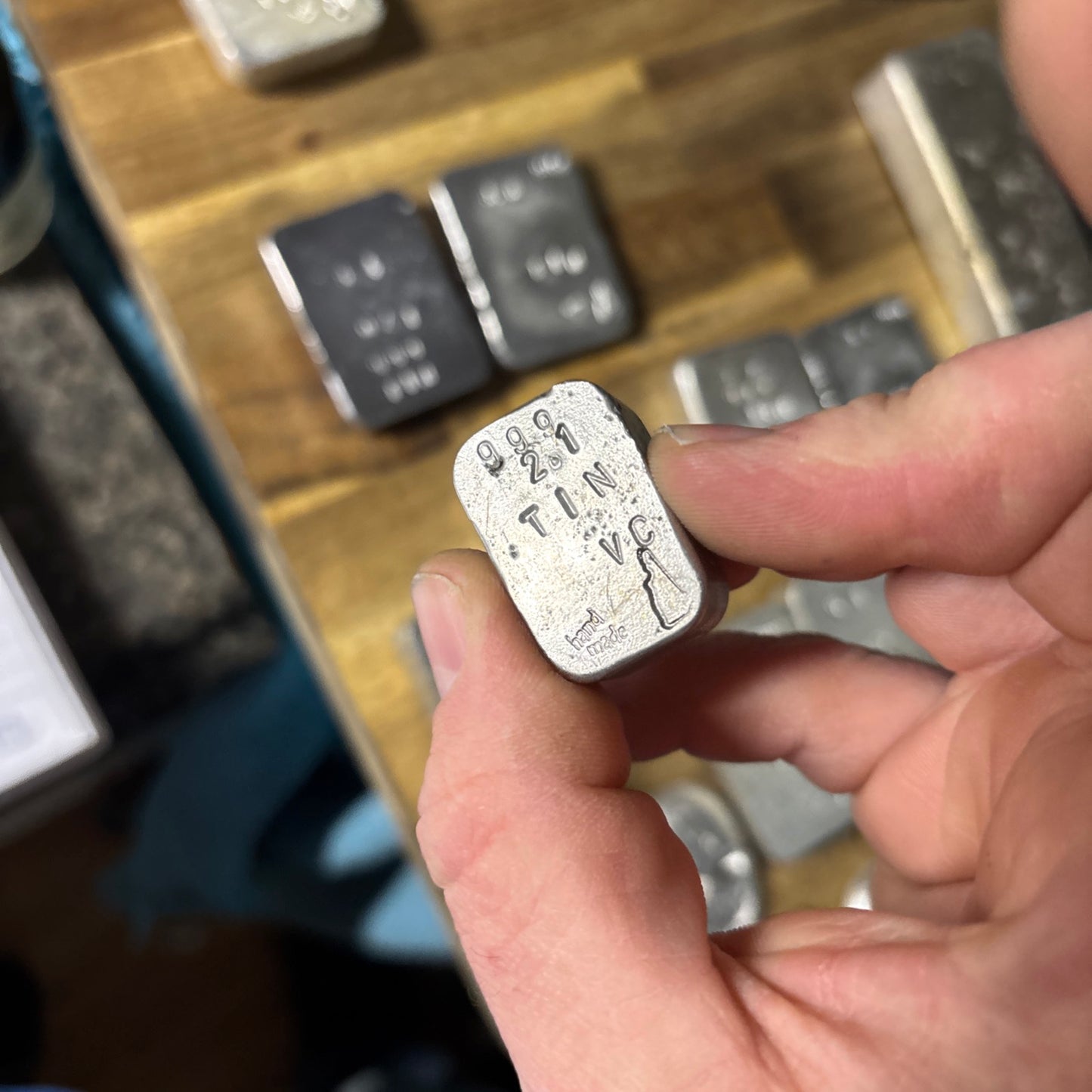 999 pure tin chubby ingot 2-3 Troy oz hand poured chubby bullion bar