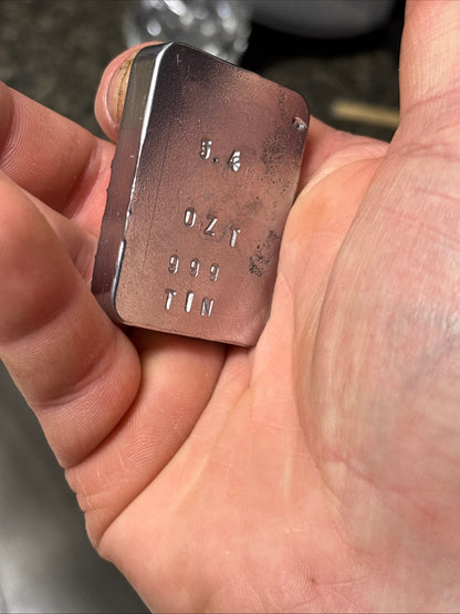 Pure double refined tin ingot bar 5-6 Troy oz hand poured bullion bar