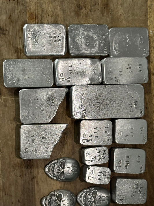 999 double refined  tin skull ingot bar 2 pack hand poured